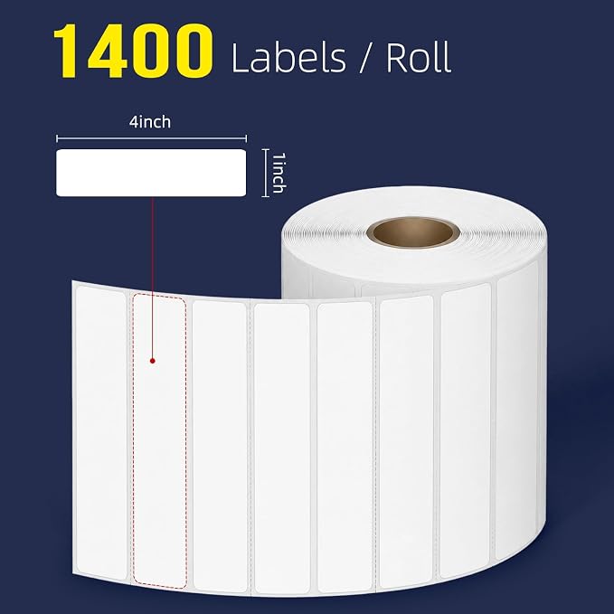 L LIKED 4" x 1" Direct Thermal Labels, Permanent Adhesive Barcode Shipping Labels & Compatible with Rollo, Zebra and Other Desktop Printers (1 Roll, 1400 Labels)