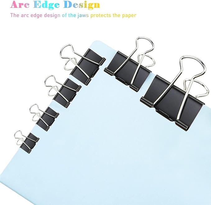 Binder Clips, 144 Pack, 1 Inch, Black, Standard 25mm, Metal Paper Clips, Fold Clamp, Office Clips, Capacity 0.47 Inch, Office and School Supplies
