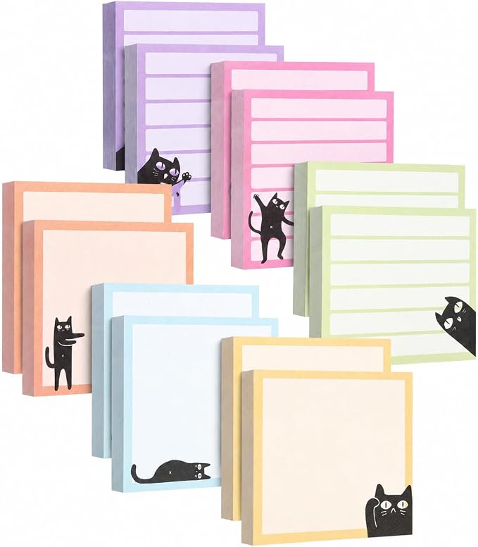 Mr. Pen- Black Cat Sticky Notes Set, 3" x 3", 12 Pads, 900 Sheets | Black Cat Sticky Notes, Memo Pads, Self-Stick Note Pad for Office, School, Home, Study & Organization