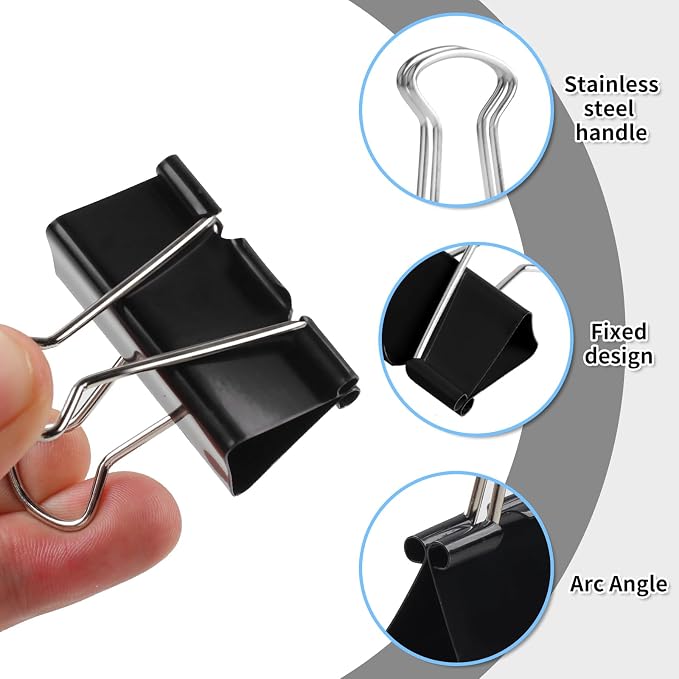 125Pcs Binder Clips Colored, Binder Clips Assorted Sizes, 6 Sizes Binder Paper Clips for Office Supplies/Home/School (Black)