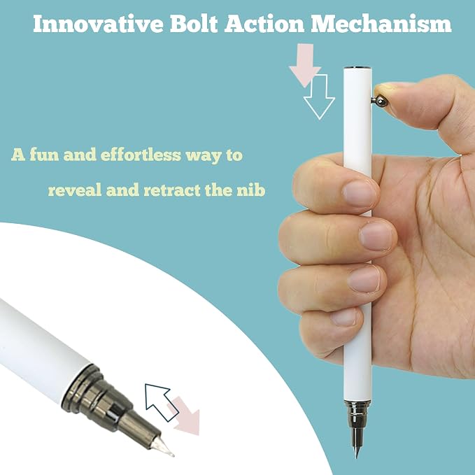 Retractable Fountain Pen – 0.38 mm Extra Fine Nib Fountain Pen, Smooth Fancy Pens with Converter, 6 Ink Cartridges & Gift Pouch for Writing (White)