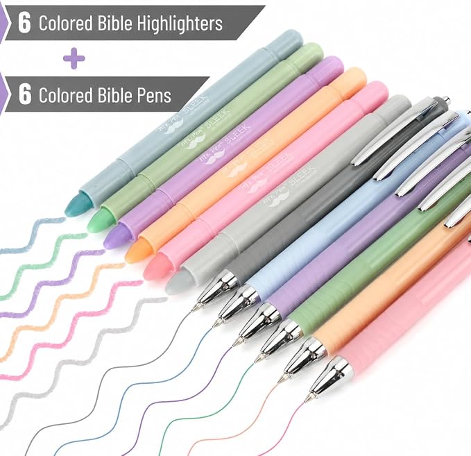 Mr. Pen- Bible Highlighters and Pens No Bleed, 12 Pack | Bible-Safe Gel Highlighters with Colored Ink Pens, Fast-Drying, Smooth Writing for Journaling, Note-Taking