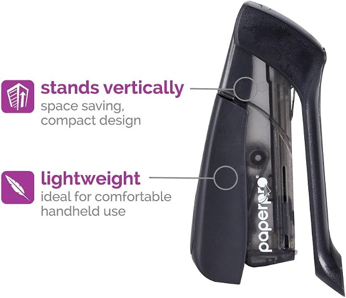 PaperPro Compact Classic Desktop Stapler, 15 Sheet Capacity, No Effort, One Finger, 80% Easier Stapling, Black