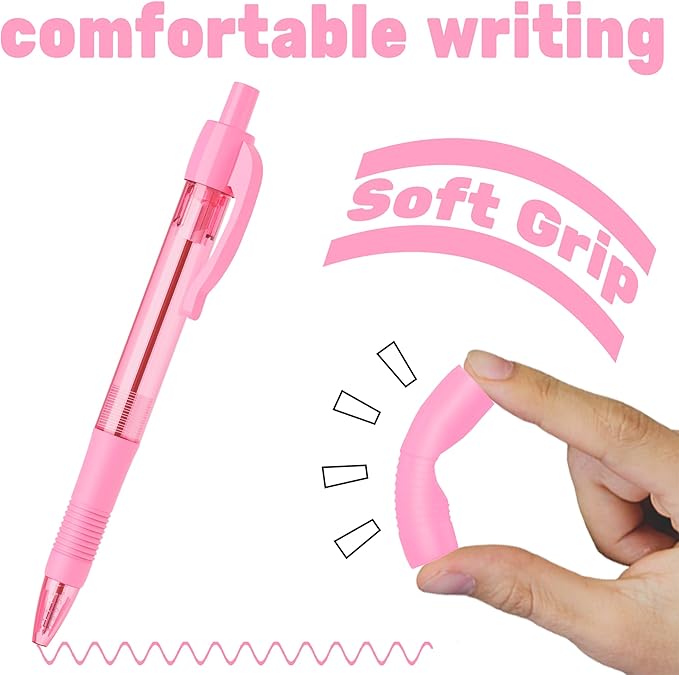 deegtran Pens Bulk, 30 Pack No Bleed Pink Ink Click Pens with Soft Grip, Wholesale Retractable Ballpoint Pens for Office School, Medium Point Smooth 1.0MM