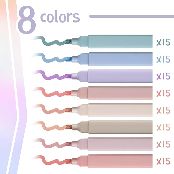 Marspark Highlighters Bulk Chisel Tip Aesthetic No Bleed Cute Color Marker Pens for Journal Planner Notes School Study Office Supplies(120 Pcs,Muted Pastel Colors)