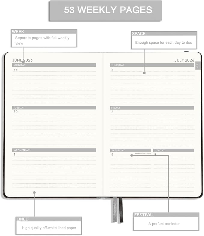 Planner 2026-2027 - Academic Planner 2026-2027, Weekly and Monthly Planner with Stickers, Faux Leather Cover, Jul. 2026 - Jun. 2027, 5.75" X 8.25", 26-27 Yearly Planner, Premium Paper, Pen Holder, Inner Pocket and 44 Notes Pages