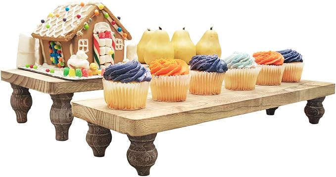 Ikee Design 2 Pcs Set Wooden Display Riser, Wood Cupcake Dessert Display Riser, Countertop Dessert Serving Stand, Cake Riser Stands