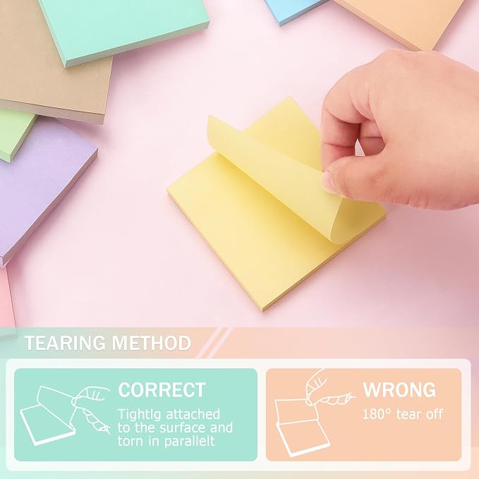 OSBOO Sticky Notes 3x3 Inch 8 Pack Pastel Colors, 80 Sheets/Pad | Soft Pastel Colors Self-Stick Notes Pads Bluk, 640 Sheets Total, Perfect for Daily Reminders, Study Notes, and Office Memos