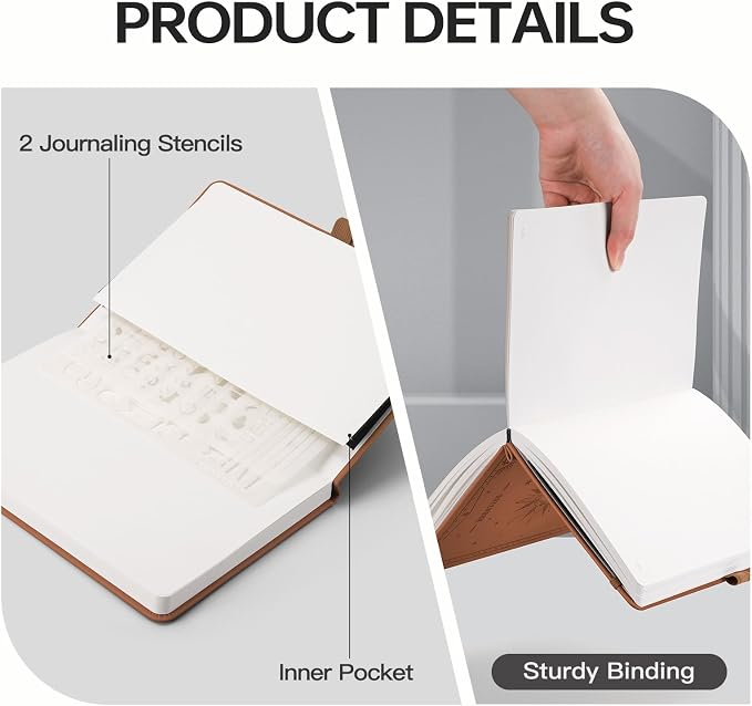 EMSHOI Blank Journal Notebook, 192 Pages, A5 Size (5.7'' x 8.3'') | Leather Hardcover, 100 GSM Thick Paper, Unlined, Plain, for Sketching, Drawing, Painting, Sun Debossed (Brown)