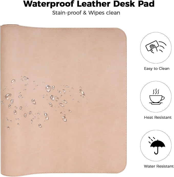 CHEERYGOO Leather Desk Pad Protector, Mouse Pad, Office Desk Mat, Non-Slip PU Leather Desk Blotter, Laptop Desk Pad, Waterproof Desk Writing Pad for Office and Home 36"x17" XL Beige
