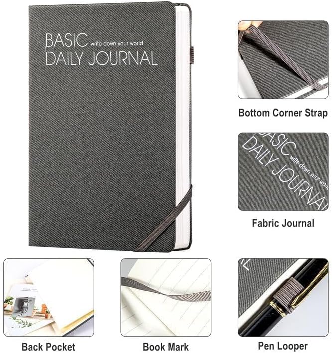 CAGIE Lined Journal Notebook for Work 256 Pages Hardcover Journals for Writing with Pen Loop A5 Daily Journaling Notebooks with Pocket, 5.7" x 8.3", Grey