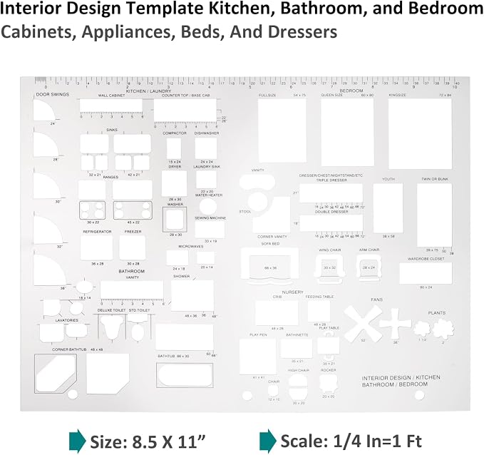 Drafting Tools and Ruler Shapes for Architecture - Set of 3 for House Plan Furniture Kitchen, Building, Interior Design
