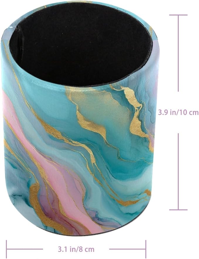 Green Marble Abstract Art Leather Pen Holder for Desk, Multifunctional Desktop Organizer Pencil Cup, Desktop Caddy Stationery Organizer for School Home Office Desk Accessories