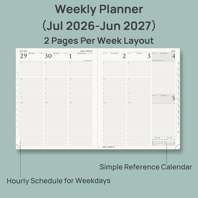 POPRUN 2026-2027 Academic Planner, Large Size 8.5" x 10.5", Weekly and Monthly Calendar, July 2026 to June 2027, Hardcover Appointment Book with Vertical Layout, Hourly Time Slots, Monthly Tabs - Dark Green