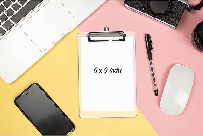 Hongri Plastic Small Clipboard, Clear A5 Memo Size Clip Board (Pack of 6) | Mini Size 6 x 9 in for Students, Teacher, Women, Office & School Supplies