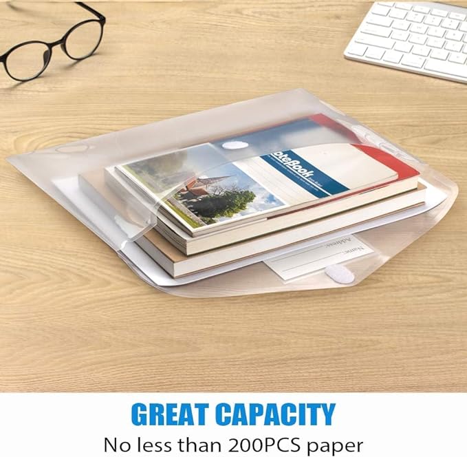 Sooez 5 Pack Plastic Envelopes Poly Envelopes, Clear Document File Folders US Letter A4 Size File Envelopes with Label Pocket for School Home Work Office Organization, Clear