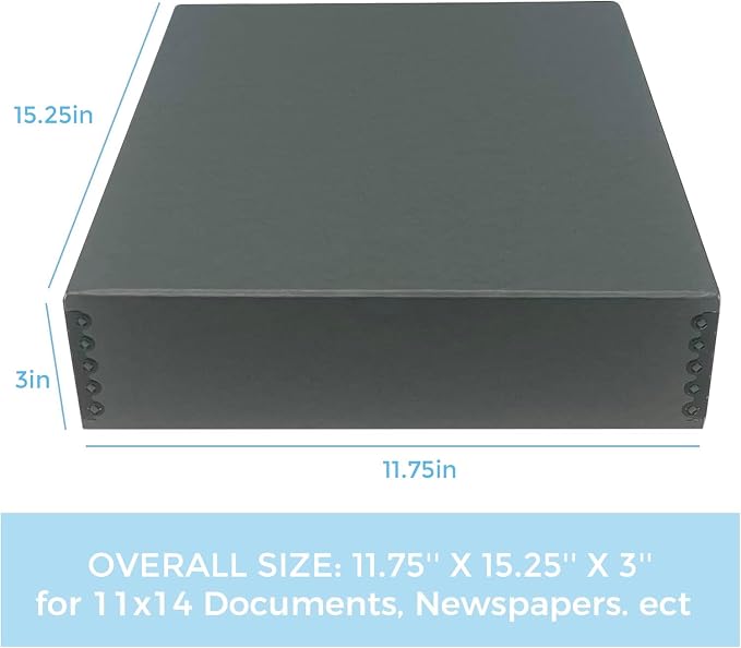 Lineco Drop Front Archival Storage Box, 11.75x15.25x3 in, Gray, 2 Pack | Acid-Free with Metal Edge, Preserves Picture Longevity, Organize Photos, Newspapers, Prints, Documents, Crafts, DIY