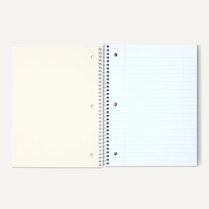 Amazon Basics Wide Ruled 3-Subject Spiral Notebooks with Pocket Dividers, 150 Sheets, 10.5" x 8", Assorted Primary Colors, 3-Pack