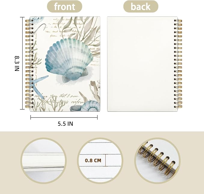 Sea Conch College Ruled Spiral Notebook Journal, Vintage Ocean Sea Life Aesthetic Spiral Bound Writing Journals for Offices Schools Classrooms, Hard Cover with 80 Ruled Pages, 5.5x8.3