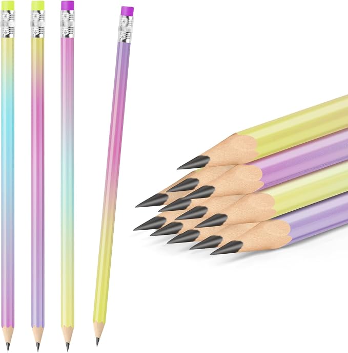 Ainiv Gradient Pencils #2 HB, 12-Piece Macaron Graphite Pencils with Eraser, Perfect for Kids, Adults, School, Office, Wedding Favors