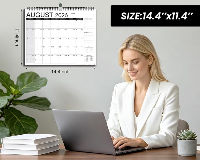 AECCN Calendar 2026-2027 18 Months-Simple | 14.4" x 11.4"| 110GSM Thick Paper | No-Bleed | Stickers Attached | Home, School & Office Use