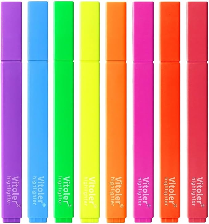 Piochoo Highlighters,8 Pack Assorted Colors Highlighters,Aesthetic Soft Chisel Tip Highlighter,Bible Journaling Highlighter for Office School Supplies