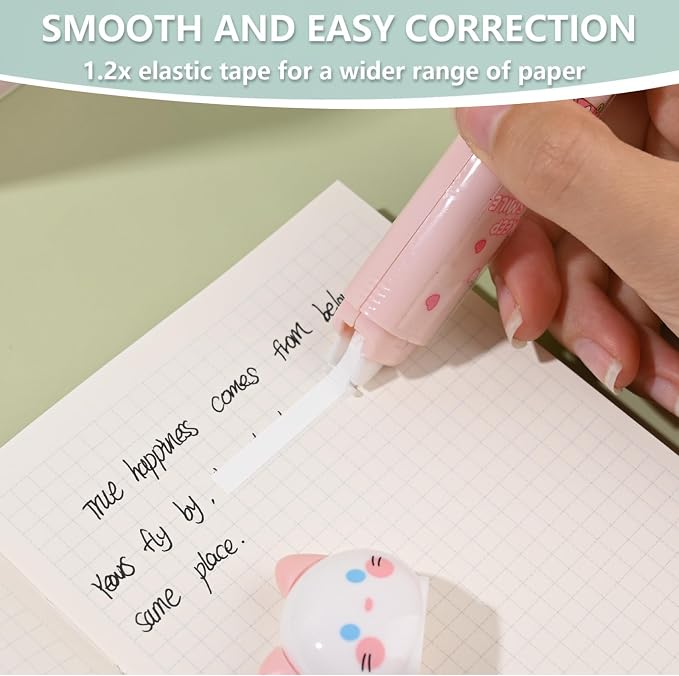 2 in 1 Correction Tape and Double Sided Tape Roller, Cute Quick Dry Japan White correction tape,with Permanent Double Sided Adhesive Tape Roller,for School Office Supplies