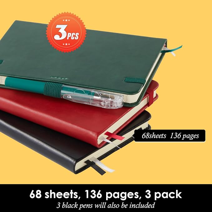 NIRMIRO Small Notebook Journals, 3 Pack Mini Pocket Note pads for Men & Women Writing, A6 Small Leather Notepad 3.7" x 5.7" with Pen, Black, Red, Green
