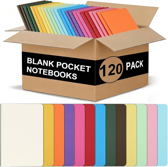 ZCZN 120 Pack Mini Pocket Notebooks Bulk, 3.5 X 5.5 Inches Mini Journals, 30 Sheets/60 Pages, Colorful Cover Notepads for Writing, Planing, Work, Memo (120, Plain)