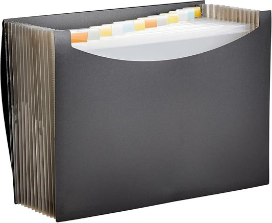 Amazon Basics Expanding Accordion File Organizer, Letter Size, 13 Compartments, Large Capacity Document Storage, Waterproof, Black, 1-Pack