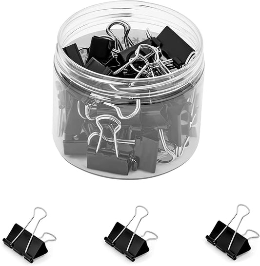 Temiary Binder Clips, Small Metal Binder Paper Clip Black 0.75 Inch, 40 Pcs | Paper Clamps with Clear Storage Container, Binding Paperwork Clamps for School Teachers Office Supplies