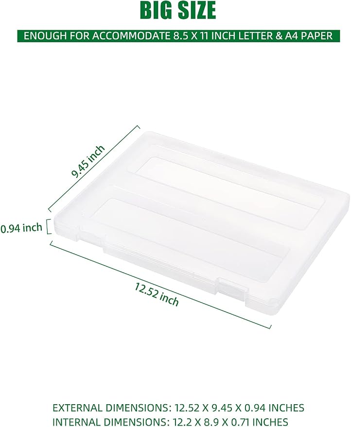 Denkee 8 Pack A4 Paper Organizer Box, Plastic Board Game Storage for Art Supplies 8.5" x 11" US Letter, Portable Scrapbook Paper Organizer Containers for Craft and Arts Storage (2 Inner Size)