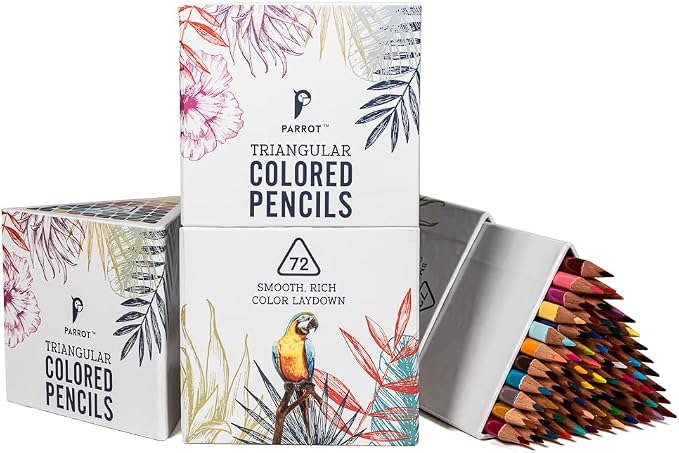 PARROT Premier 72ct Wooden Colored Pencils | Soft Core, Triangular-Shaped, Pre-Sharpened, For Artists, Adult & Kids, Drawing, Coloring, Blending, Shading