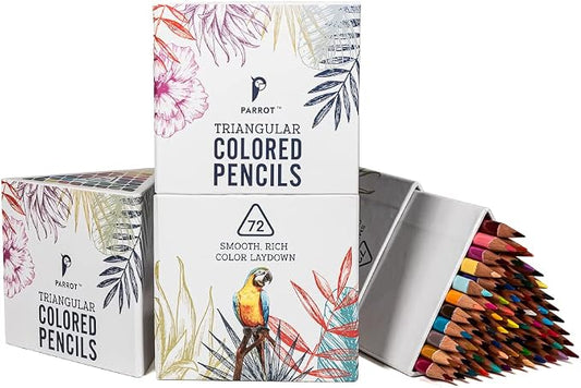 PARROT Premier 72ct Wooden Colored Pencils | Soft Core, Triangular-Shaped, Pre-Sharpened, For Artists, Adult & Kids, Drawing, Coloring, Blending, Shading