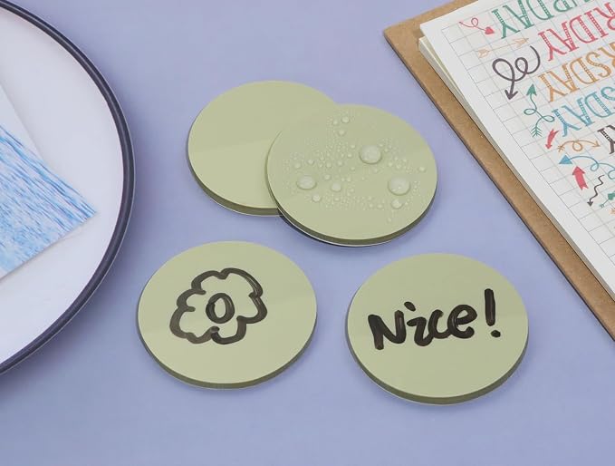 ONLYKXY 4 Pack Round Clear Sticky Notes 1.77inch Waterproof Self-Stick Book Tabs 200 Sheets PET Markers Sticky Notes Pad Index Sticker (Green)