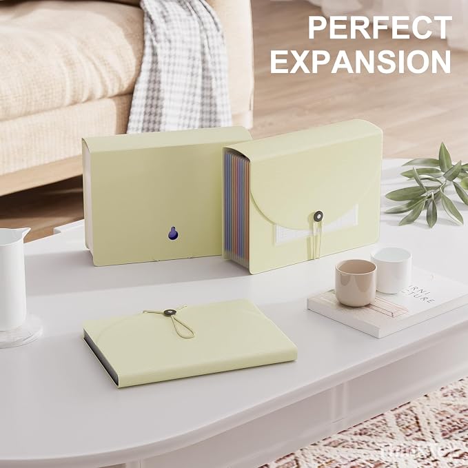ThinkTex Accordion File Organizer, 12 - Pocket Expanding File Folders | for Receipts, Bills&Taxes Organizer, Letter/A4 Size Document Holder for School, Office, Home with tabs-Beige Color