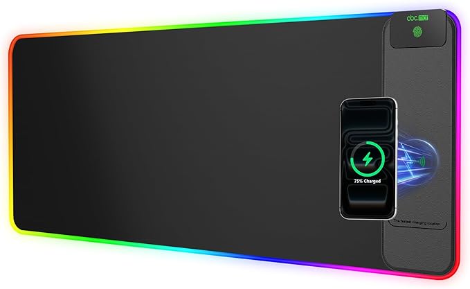 Wireless Charging Mouse Pad Gaming, 31.5"x11.8" Large Desk Mat, Waterproof | RGB Mousepad, Smooth Glide, Stitched Edge, Non-Slip Rubber Base, Desk Pad Computer Keyboard Mat, No Adapter