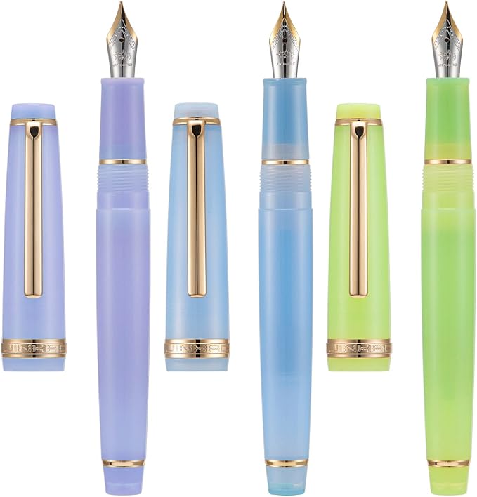 3 Pieces Jinhao 82 Fountain Pen Purple, Blue and Green Fine Nib Gold Trim with Converter Set