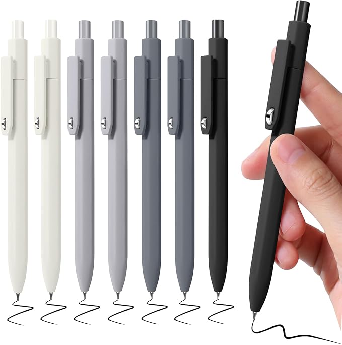 Piochoo Black Gel Pens, 8Pcs Fine Point Black Ink Smooth Writing Pens for Journaling, Nurse Aesthetic Cute Office School Supplies, Gifts for Women and Men(8Pcs Black White Grey-Black Ink)