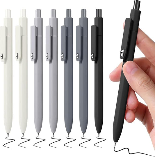 Piochoo Black Gel Pens, 8Pcs Fine Point Black Ink Smooth Writing Pens for Journaling, Nurse Aesthetic Cute Office School Supplies, Gifts for Women and Men(8Pcs Black White Grey-Black Ink)