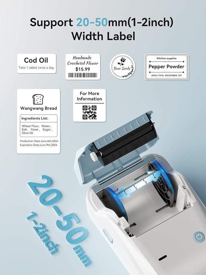 NIIMBOT B1 Label Maker Machine with 3 Tapes, 50x30mm White/40x30mm Clear/34x34mm Round, Bluetooth Thermal Label Printer for Small Business,Office,Home,School (Light Blue, 1 Printer+3 Roll Label)