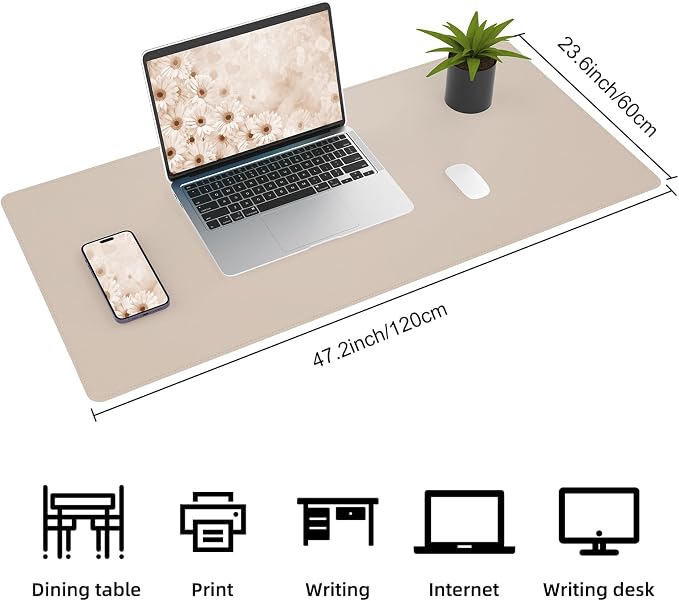 AFIING Cork Desk Mat 47" x 23.6", Dual-Sided Natural Cork & PU Leather Desk Pad, Non-Slip Waterproof Large Mouse Pad for Office, Home & Gaming, Beige