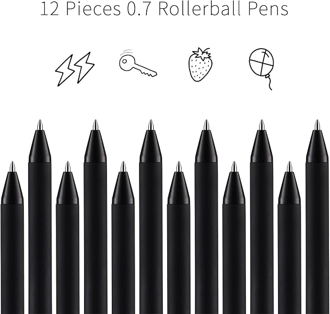 YISAN Black Gel Pens, 12 Pack, 0.7mm Bullet Tip | Retractable, Fast Dry, Smooth Writing, For Journaling and Note Taking, 71051