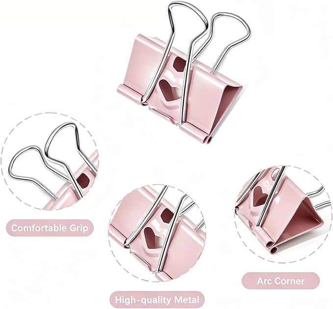 BAYTORY 48Pcs Pastel Binder Clips, 1 Inch (25 mm) Medium Binder Clips | with Clear Storage Container, Paper Clamps for School Teachers Office Supplies (25mm)