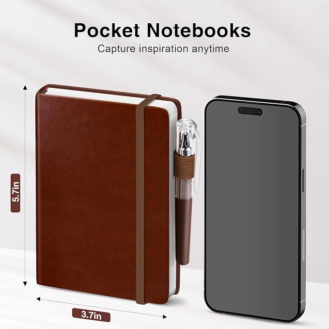 Oucaru Small Notebook College Ruled, 3 Pack (Brown) 3.7x5.7 in Pocket Notebook Journaling Notebooks Mini Hardcover Lined Note Pads with Pens for Work Business Travel and Office Supplies