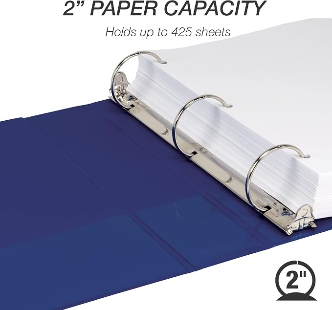 Samsill 2 Inch 3 Ring Binder, Economy Round Ring, Clear View Cover, 425 Sheet Capacity - for School, Home, Office - Dark Blue