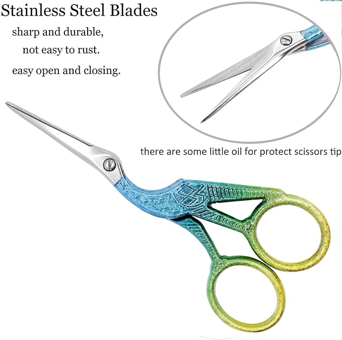 BIHRTC 4.5Inch Stainless Steel Sharp Tip Scissors with Leather Cover | Household Needlework Scissors for Embroidery Craft Needle Work Art Work Handcraft Threading