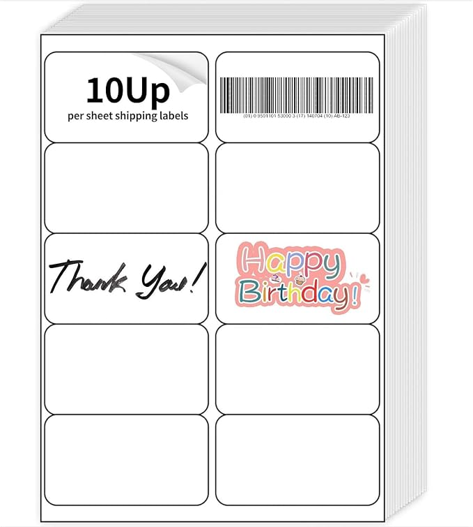 2" x 4" Mailing Labels 1000 Labels, 100 Sheets Shipping Labels Printable White Sticker Labels for Laser/Inkjet Printer, Permanent Adhesive Address Labels,10 Labels per Sheet