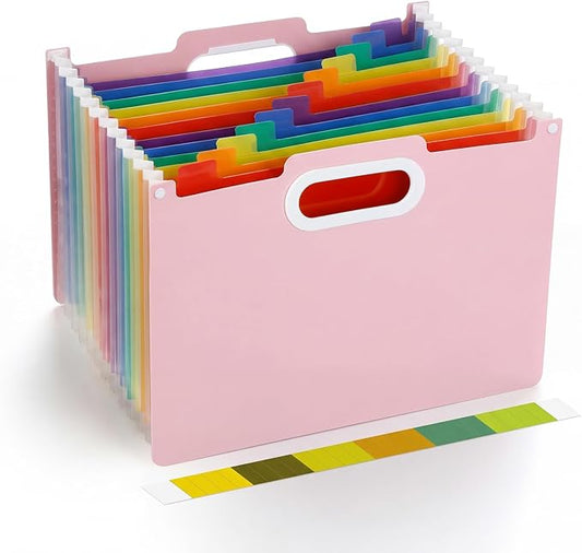 Comix Expanding File Folder, 13 Pockets Accordion File Organizer, Pink | Letter/A4 Size Document Organizer, For Home Office School
