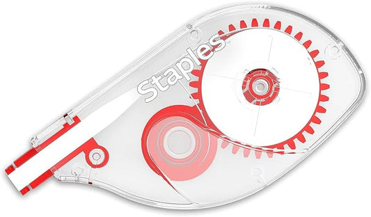 STAPLES Correction Tape, Easy Sidewinder Applicator for Instant Corrections, 6-Pack, White